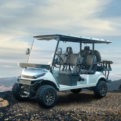 Un bon prix. Chariot de golf tout-terrain personnalisable à 6 places avec alimentation électrique et boîte de chargement Position debout de la caisse de la queue Non équipée en ligne